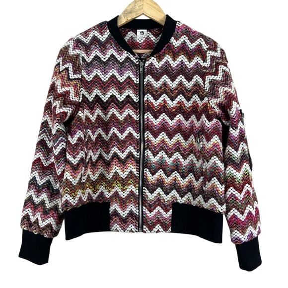 Vici Bomber Jacket Womens S Multicolor Chevron Textured Knit Boho Retro Indie - Picture 1 of 7